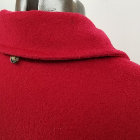 Vtg L.L. Bean Red 100% Wool Toggle Plaid Blanket Hooded Coat Jacket 8 MED USA - Picture 8 of 13